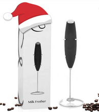 Load image into Gallery viewer, Inner Alpha Milk Frother Handheld Battery Operated Electric Foam Maker For Coffee, Latte, Cappuccino, Hot Chocolate, Durable Drink Mixer With Stainless Steel Whisk, Stainless Steel Stand Include (Black)