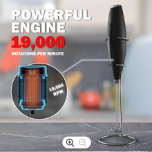 Load image into Gallery viewer, Inner Alpha Milk Frother Handheld Battery Operated Electric Foam Maker For Coffee, Latte, Cappuccino, Hot Chocolate, Durable Drink Mixer With Stainless Steel Whisk, Stainless Steel Stand Include (Black)