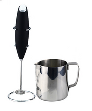 Load image into Gallery viewer, Inner Alpha Milk Frother Handheld Battery Operated Electric Foam Maker For Coffee, Latte, Cappuccino, Hot Chocolate, Durable Drink Mixer With Stainless Steel Whisk, Stainless Steel Stand Include (Black)