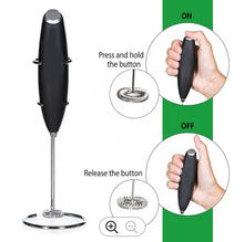 Load image into Gallery viewer, Inner Alpha Milk Frother Handheld Battery Operated Electric Foam Maker For Coffee, Latte, Cappuccino, Hot Chocolate, Durable Drink Mixer With Stainless Steel Whisk, Stainless Steel Stand Include (Black)